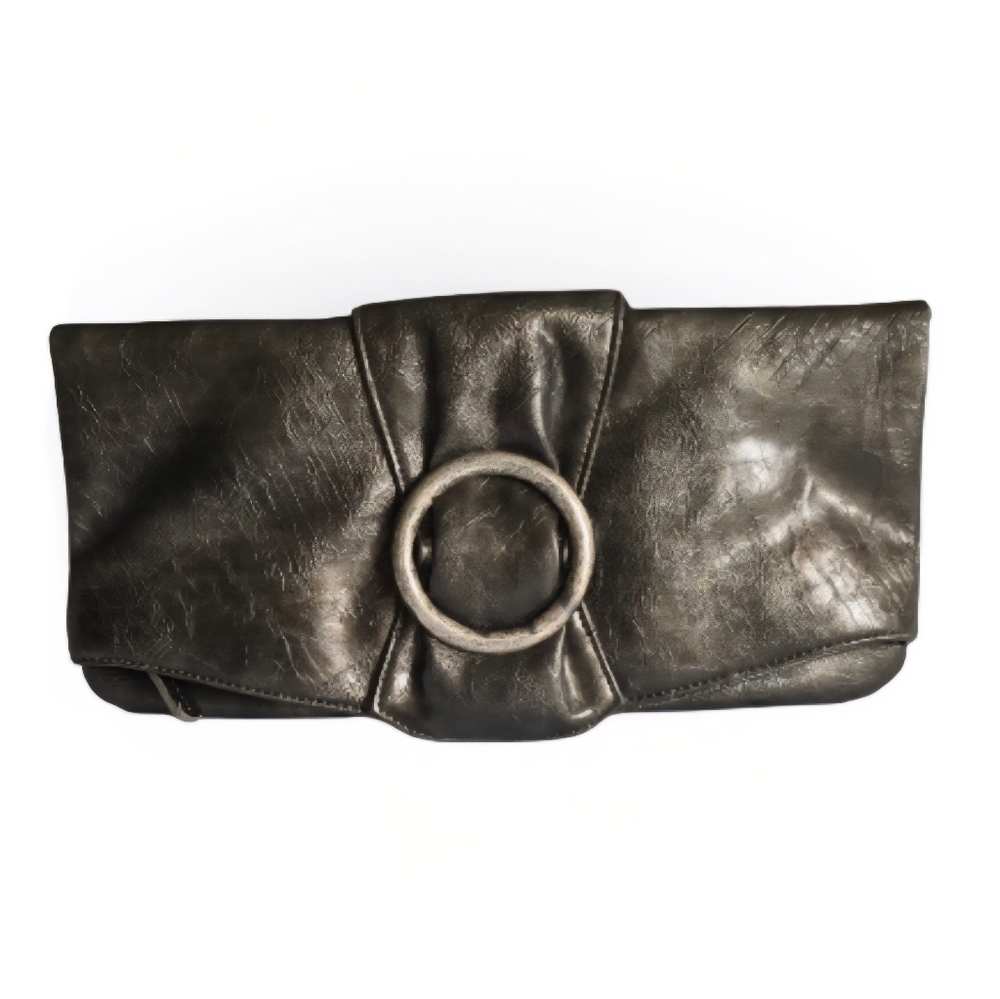 Shiraleah Anthropologie Gunmetal Silver Bronze Clutch Envelope Purse Front Flap